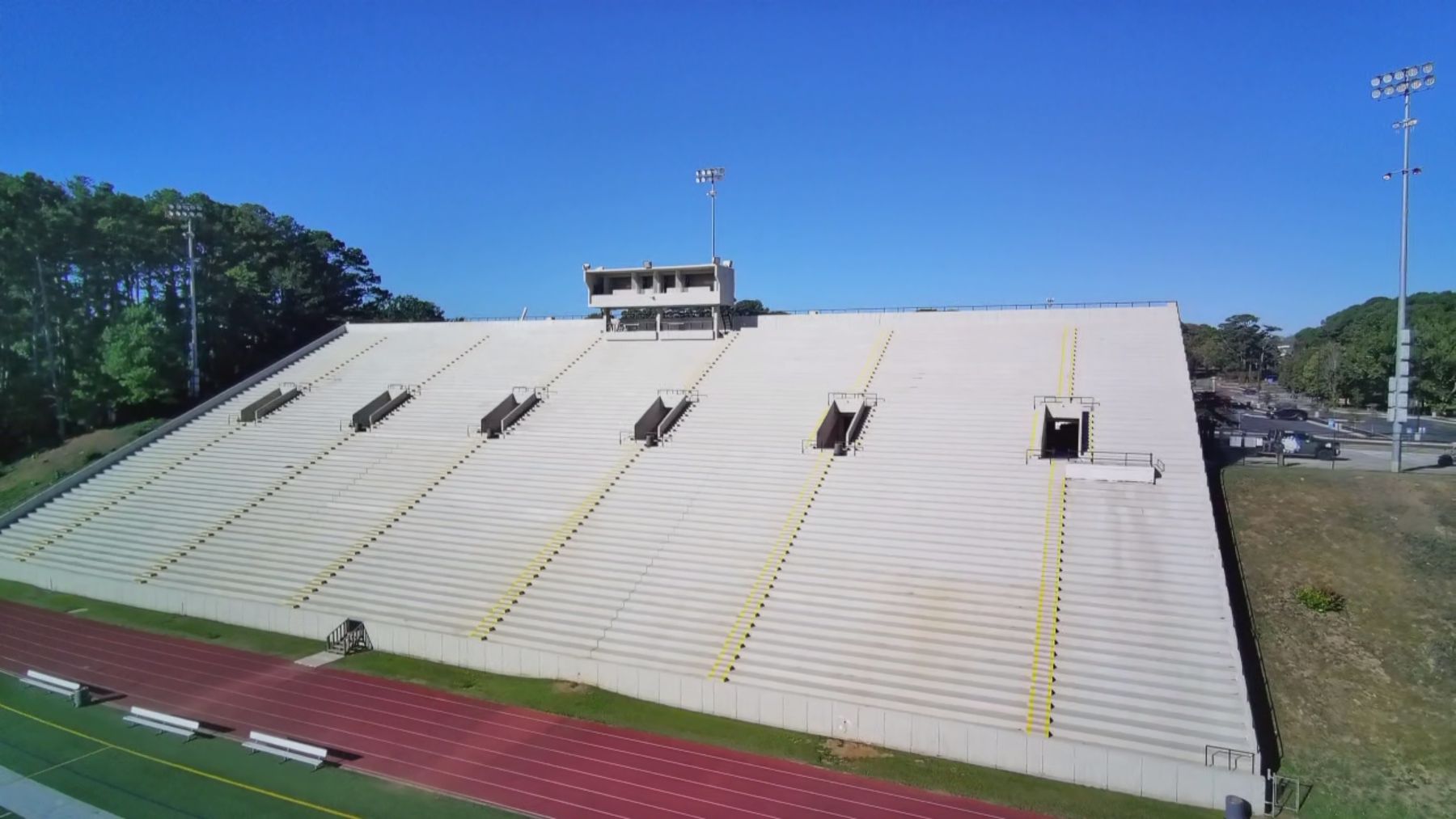 Stadium bleachers pressure washed