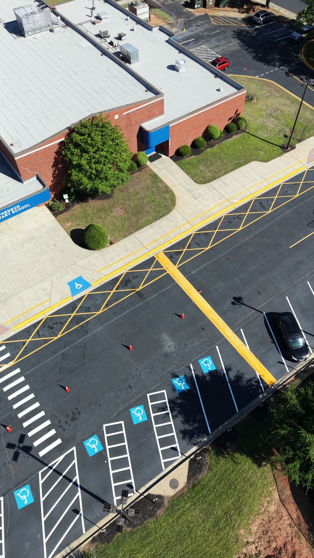Line striping project on a school parking lot